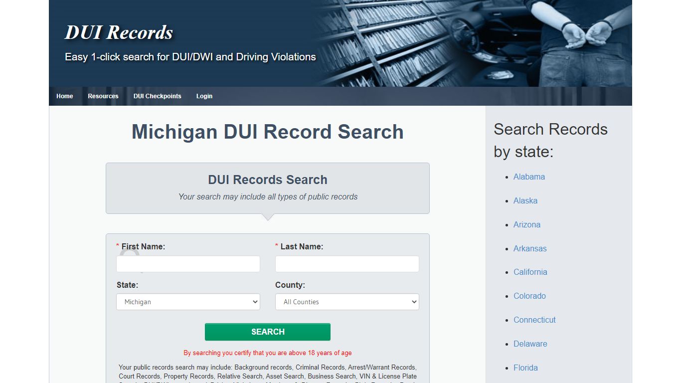 Michigan MI | DUI Records Search